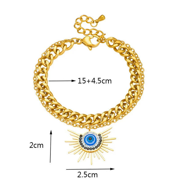 Wholesale Women's Goldplated Titanium Steel Doublelayer Chain Awn Star Eye Pendant Bracelet