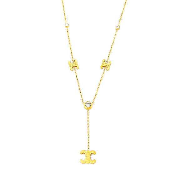 Wholesale Women's Goldplated Titanium Steel Yshape Arc De Triomphe Tassel Necklace With Ochain