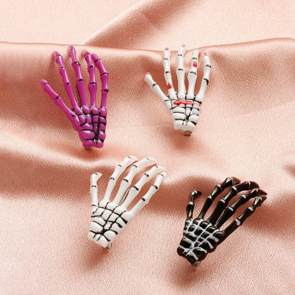 Wholesale Women's Gothic Acrylic Side Clip Hair Accessories With Skull Hand Bone And Ghost Gripper Pattern Electroplated