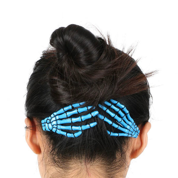 Wholesale Women's Gothic Acrylic Side Clip Hair Accessories With Skull Hand Bone And Ghost Gripper Pattern Electroplated