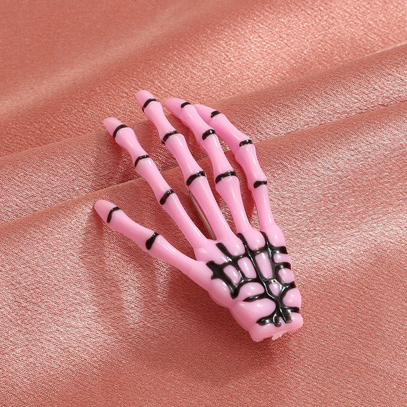 Wholesale Women's Gothic Acrylic Side Clip Hair Accessories With Skull Hand Bone And Ghost Gripper Pattern Electroplated