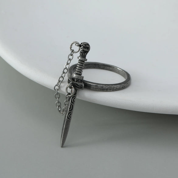 Wholesale Women's Gothic Dark Cross Sword Ring With Chain Tassel And Skull Alloy Material Geometric Pattern Electroplating Process