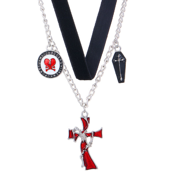 Wholesale Women's Gothic Dark Style Geometric Cross Pendant Choker Necklace With Electroplating Alloy Material