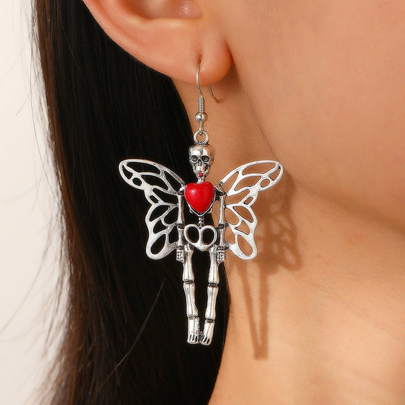 Wholesale Women's Gothic Skull Wing Earrings Alloy Geometric Retro Halloween Dark Style
