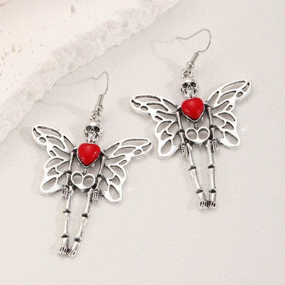 Wholesale Women's Gothic Skull Wing Earrings Alloy Geometric Retro Halloween Dark Style
