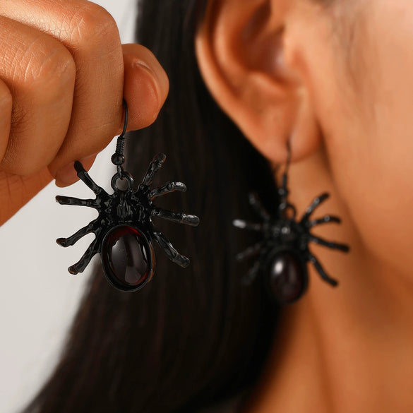 Wholesale Women's Gothic Style Animal Patterned Zinc Alloy Bat Spider Pendant Earrings With 14K Gold Ear Needles And Electroplating