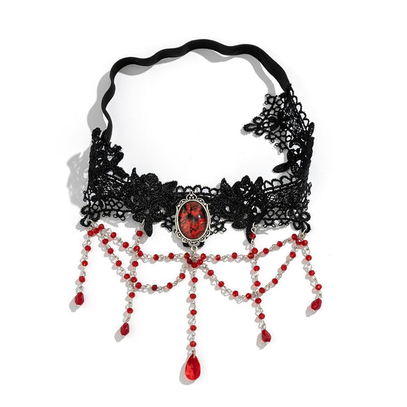 Wholesale Women's Gothic Style Cloth Leg Chain With Alloy Inlaid Artificial Gemstones And Semiprecious Stones And Blood Drops Red Imitation Crystal And Tassel
