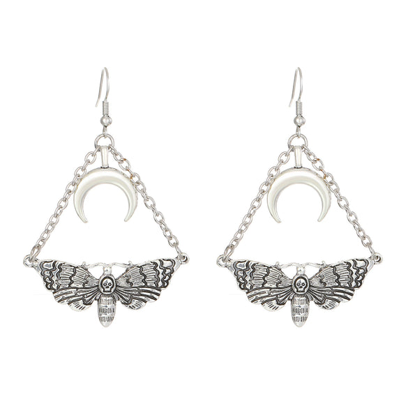 Wholesale Women's Gothic Style Zinc Alloy Chain Moth Crescent Earrings With Animal Pattern And Electroplating