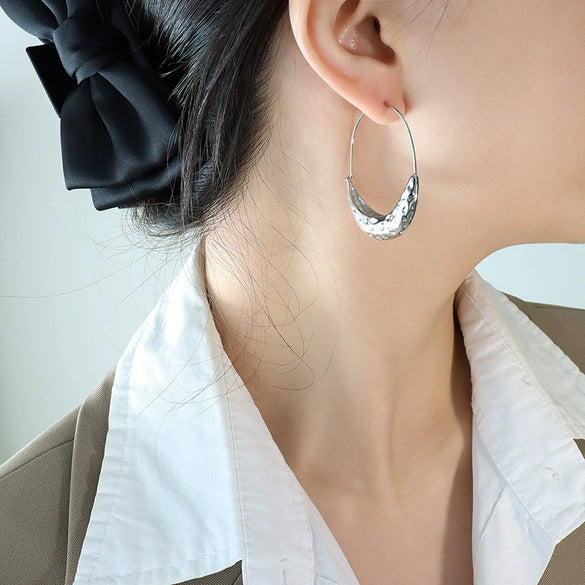 Wholesale Women's Greek Exaggerated Retro Shipshaped Titanium Steel Embossed Electroplated Light Luxury Geometric Jewelry Earrings