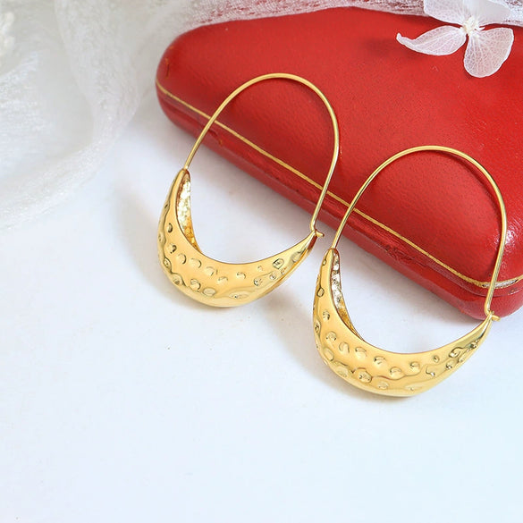 Wholesale Women's Greek Exaggerated Retro Shipshaped Titanium Steel Embossed Electroplated Light Luxury Geometric Jewelry Earrings