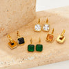 Wholesale Women's Green Square Crystal Stainless Steel Earrings With Geometric Design And Electroplating
