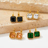 Wholesale Women's Green Square Crystal Stainless Steel Earrings With Geometric Design And Electroplating