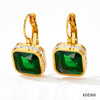Wholesale Women's Green Square Crystal Stainless Steel Earrings With Geometric Design And Electroplating