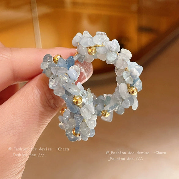 Wholesale Women's Hailanbao Geometric Handmade Small Fresh Style Round Aquamarine Earrings