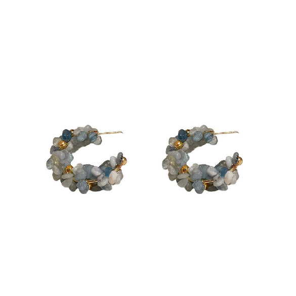 Wholesale Women's Hailanbao Geometric Handmade Small Fresh Style Round Aquamarine Earrings