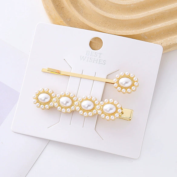 Wholesale Women's Hair Accessories Imitation Pearl Hairpin Specialshaped Square Oval Electroplated