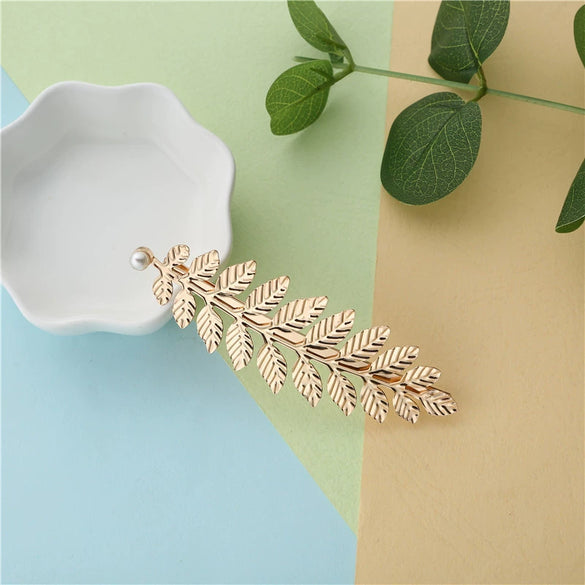 Wholesale Women's Hair Accessories Iron Baroque Style Leaf Hairpin With Crystal Pearl Electroplating Treatment