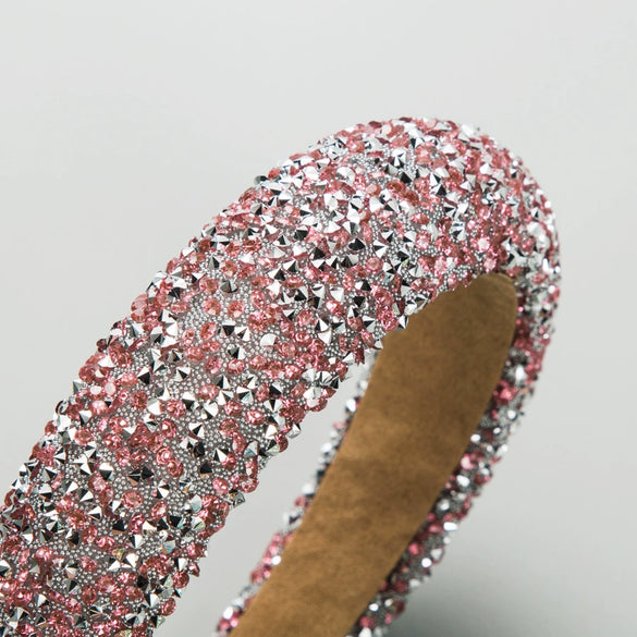 Wholesale Women's Hair Accessories Sponge Wide Edge Headband With Inlaid Small Rhinestones Pure Handmade Geometric Style Non Slip