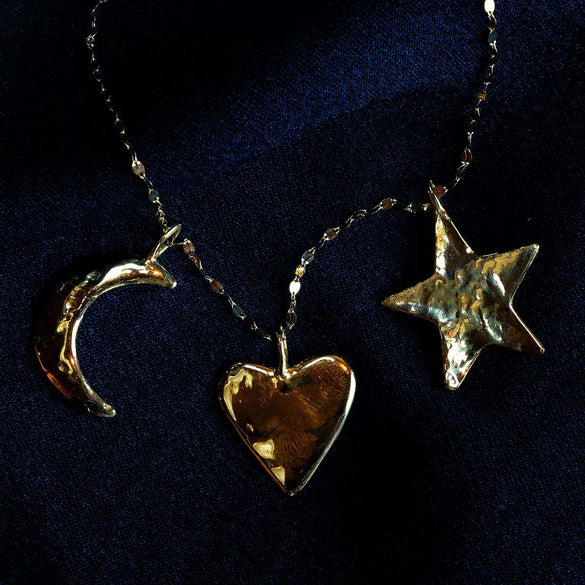 Wholesale Women's Hand Hammered Copper Gold Plated Love Necklace With Star Shape Celestial Pendant Diy Accessories