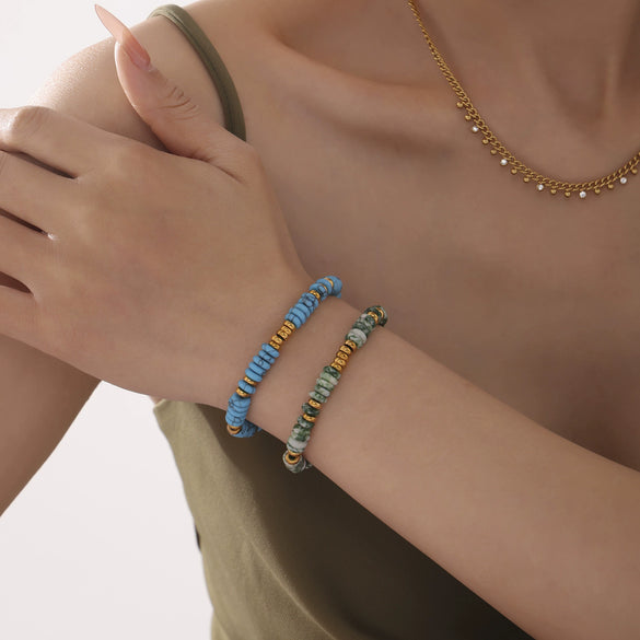 Wholesale Women's Hand Jewelry Light Luxury Geometric Style Titanium Steel Goldplated Beads With Natural Stone