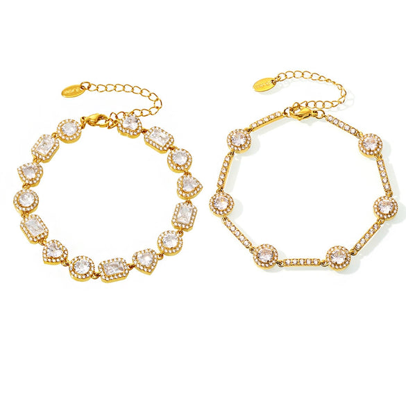 Wholesale Women's Handinlaid Geometric Zircon Stainless Steel Gestational Bracelet Combination Pvd Plated With 18K Gold For Color Protection