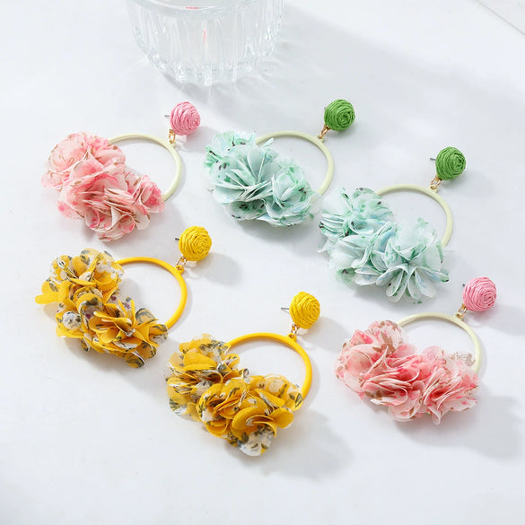 Wholesale Women's Handknitted Yarn Flower Earrings