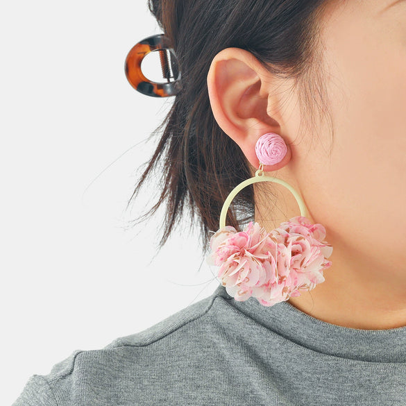 Wholesale Women's Handknitted Yarn Flower Earrings