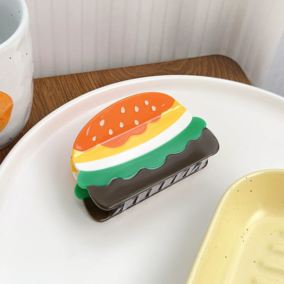 Wholesale Women's Handmade Acetic Acid Cartoon Fruit Food Style Hamburger Hairpin Shark Clip