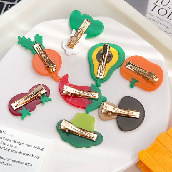 Wholesale Women's Handmade Acetic Acid Hair Accessories Fruit And Vegetable Style Duckbill And Side Clips