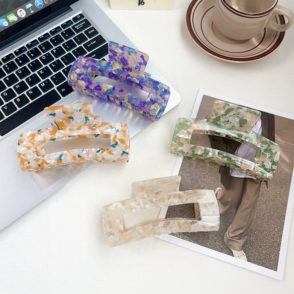 Wholesale Women's Handmade Acetic Acid Plate Shark Hair Grab Clip With Checkerboard Pattern