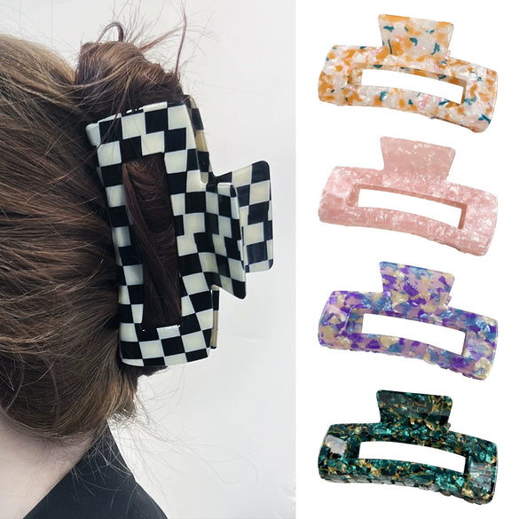 Wholesale Women's Handmade Acetic Acid Plate Shark Hair Grab Clip With Checkerboard Pattern