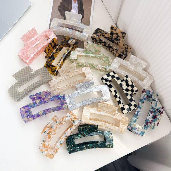 Wholesale Women's Handmade Acetic Acid Plate Shark Hair Grab Clip With Checkerboard Pattern