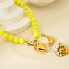 Wholesale Women's Handmade Acrylic Ball Chain Necklace With 18K Gold Plated Heart Stainless Steel Pendant