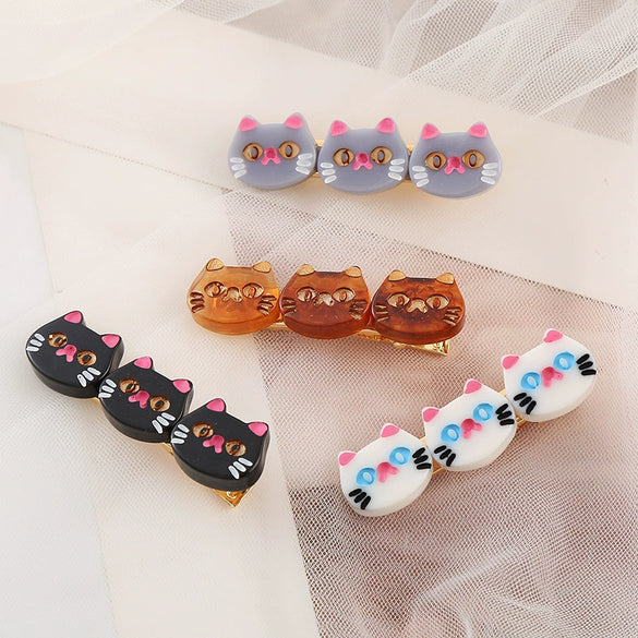 Wholesale Women's Handmade Acrylic Cartoon Cat Hairpin Duckbill Clip Headwear