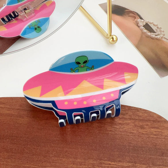 Wholesale Women's Handmade Acrylic Creative Cartoon Animation Alien Spaceship Hairpin