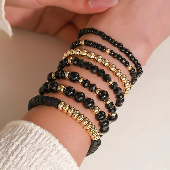 Wholesale Women's Handmade Acrylic Geometric Crystal Beaded Elastic Rope Bracelet Suit