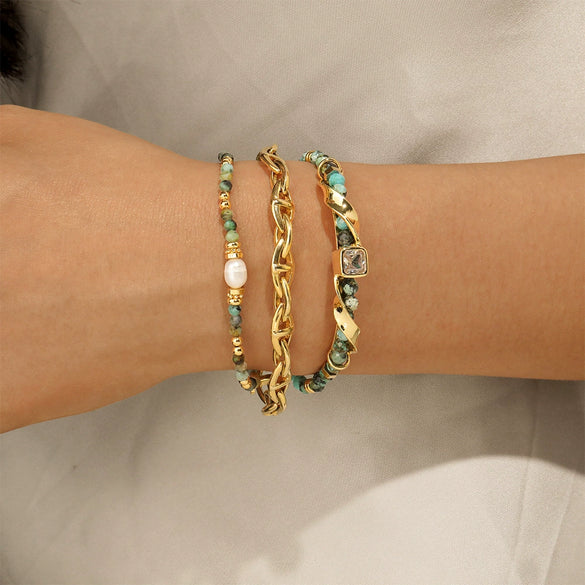 Wholesale Women's Handmade African Turquoise Zircon Beaded Bracelet With Geometric Pattern Retro Style