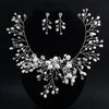 Wholesale Women's Handmade Alloy Pearl Rhinestone Crystal Bridal Jewelry Set With Ball Chain Earrings Necklace