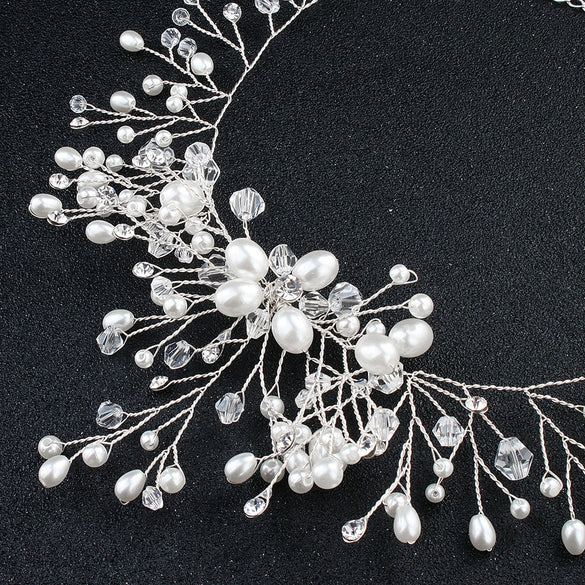 Wholesale Women's Handmade Alloy Pearl Rhinestone Crystal Bridal Jewelry Set With Ball Chain Earrings Necklace