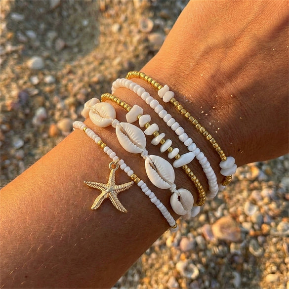 Wholesale Women's Handmade Alloy Starfish Shell Beaded Bracelet Set With Geometric And Animal Zodiac Patterns