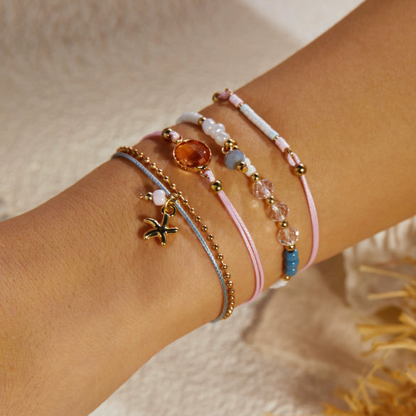 Wholesale Women's Handmade Alloy Starfish Shell Beaded Bracelet Set With Geometric And Animal Zodiac Patterns