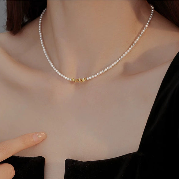 Wholesale Women's Handmade Bead And Pearl Necklace With Rhombus And Geometric Patterns