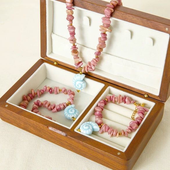 Wholesale Women's Handmade Beaded Anklet Bracelet Necklace With Conch Pendant Ceramic Natural Red Stone Stainless Steel Ball Chain Electroplated Marine Jewelry