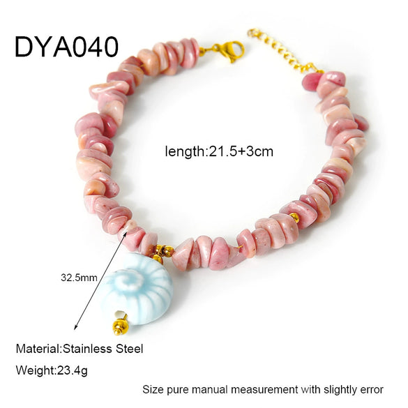 Wholesale Women's Handmade Beaded Anklet Bracelet Necklace With Conch Pendant Ceramic Natural Red Stone Stainless Steel Ball Chain Electroplated Marine Jewelry