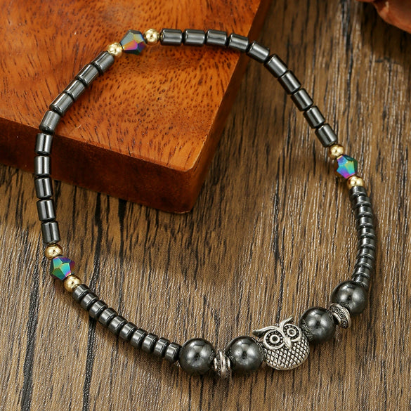 Wholesale Women's Handmade Beaded Geometric Black Gallstone Anklet