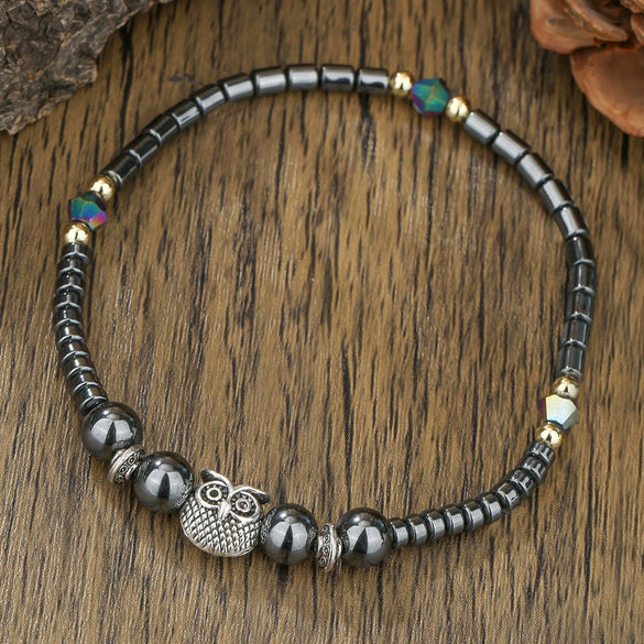 Wholesale Women's Handmade Beaded Geometric Black Gallstone Anklet