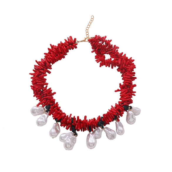 Wholesale Women's Handmade Beaded Multilayer Imitation Pearl Necklace With Geometric Pattern And Mixed Gemstone Setting