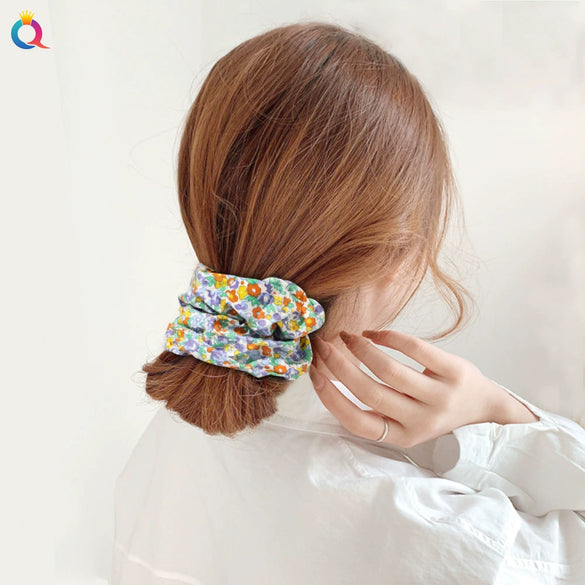 Wholesale Women's Handmade Cloth Hair Ring With Floral Plaid Pattern In Pastoral Style