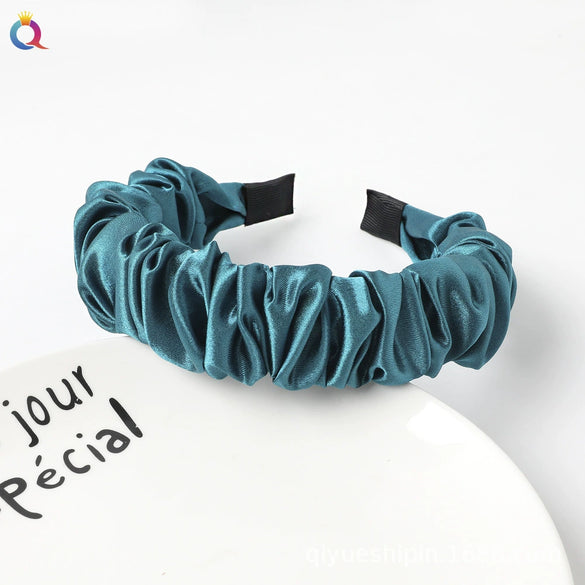 Wholesale Women's Handmade Cloth Pleated Solid Color Satin Headband Hair Accessory