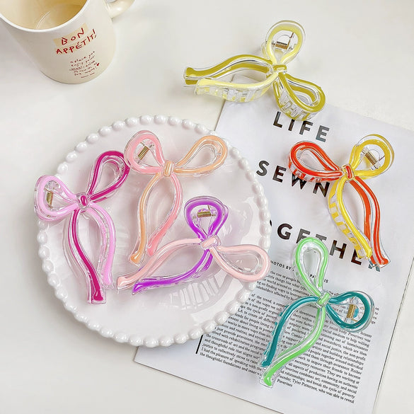 Wholesale Women's Handmade Colorful Oil Drop Bow Grip Hair Clip Hair Accessories
